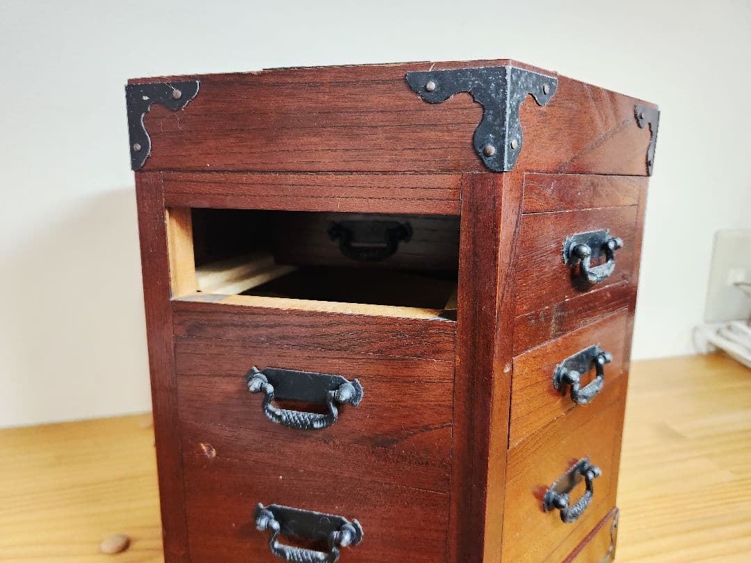 六角形 木製タンス引き出し収納箱昭和レトロアンティークヴィンテージ古道具李朝家具