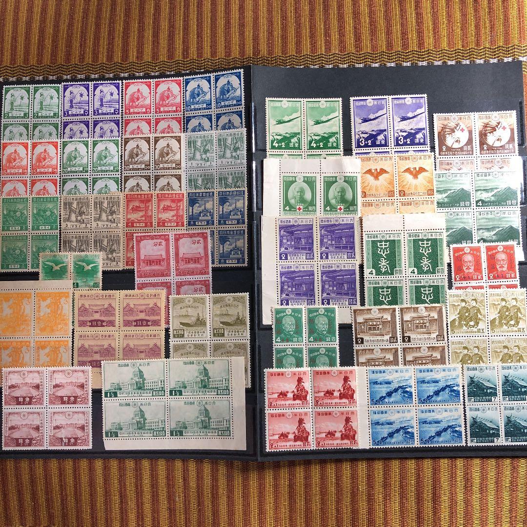 格安！昭和3年〜19年 34種×田型4枚計136枚！日本、満州、統治先切手！レア
