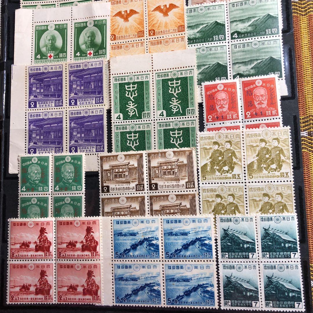 格安！昭和3年〜19年 34種×田型4枚計136枚！日本、満州、統治先切手！レア