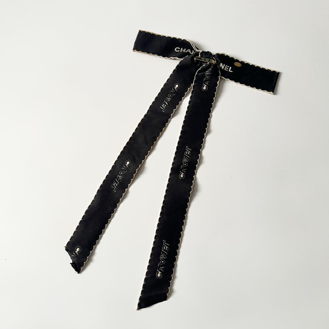 シャネル リボン ブローチ ブラック×ホワイトステッチ コメあり ヴィンテージ