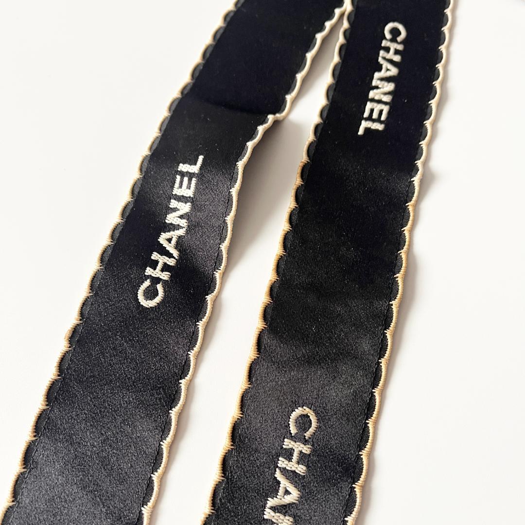 シャネル リボン ブローチ ブラック×ホワイトステッチ コメあり ヴィンテージ