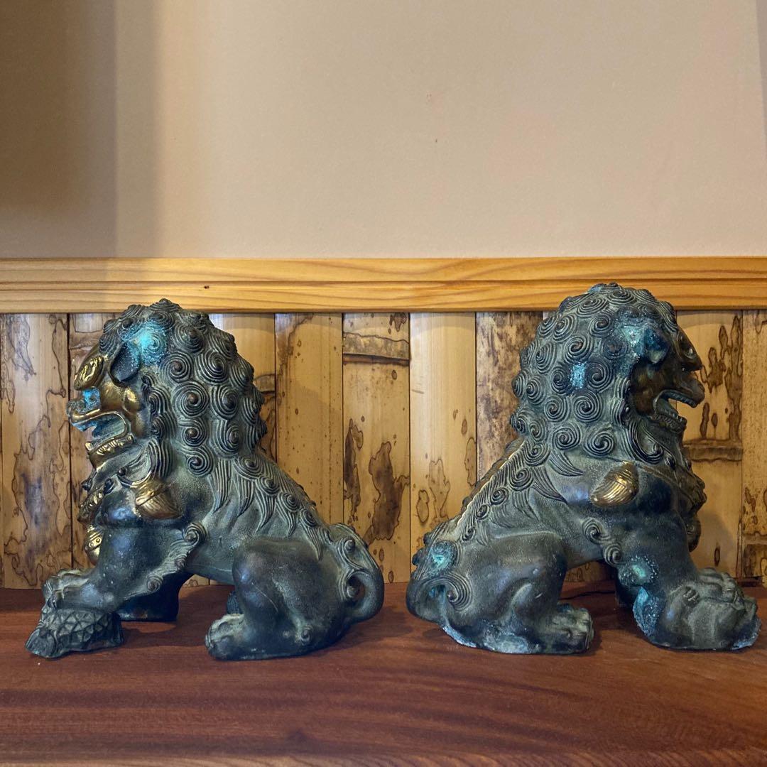 シーサー 獅子 狛犬 置物 骨董 真鍮 金属合金 縁起物 工芸