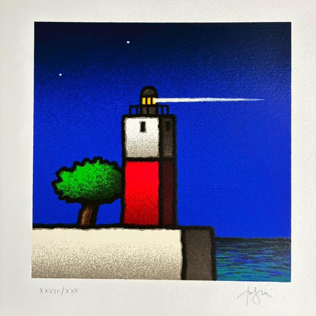 美品 ティノ・ステファノーニ「角柱灯台」シルクスクリーン 直筆サイン入 額縁入