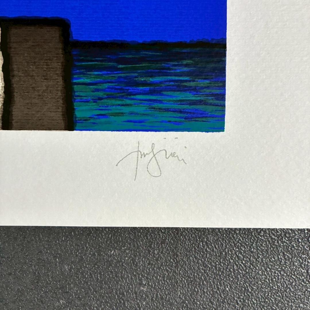 美品 ティノ・ステファノーニ「角柱灯台」シルクスクリーン 直筆サイン入 額縁入