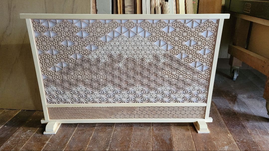 木製 和風 透かし彫り 間仕切り　富士山　掛障子