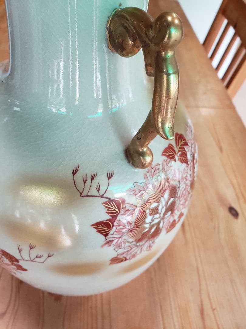 尺２寸　赤牡丹孔雀　九谷焼