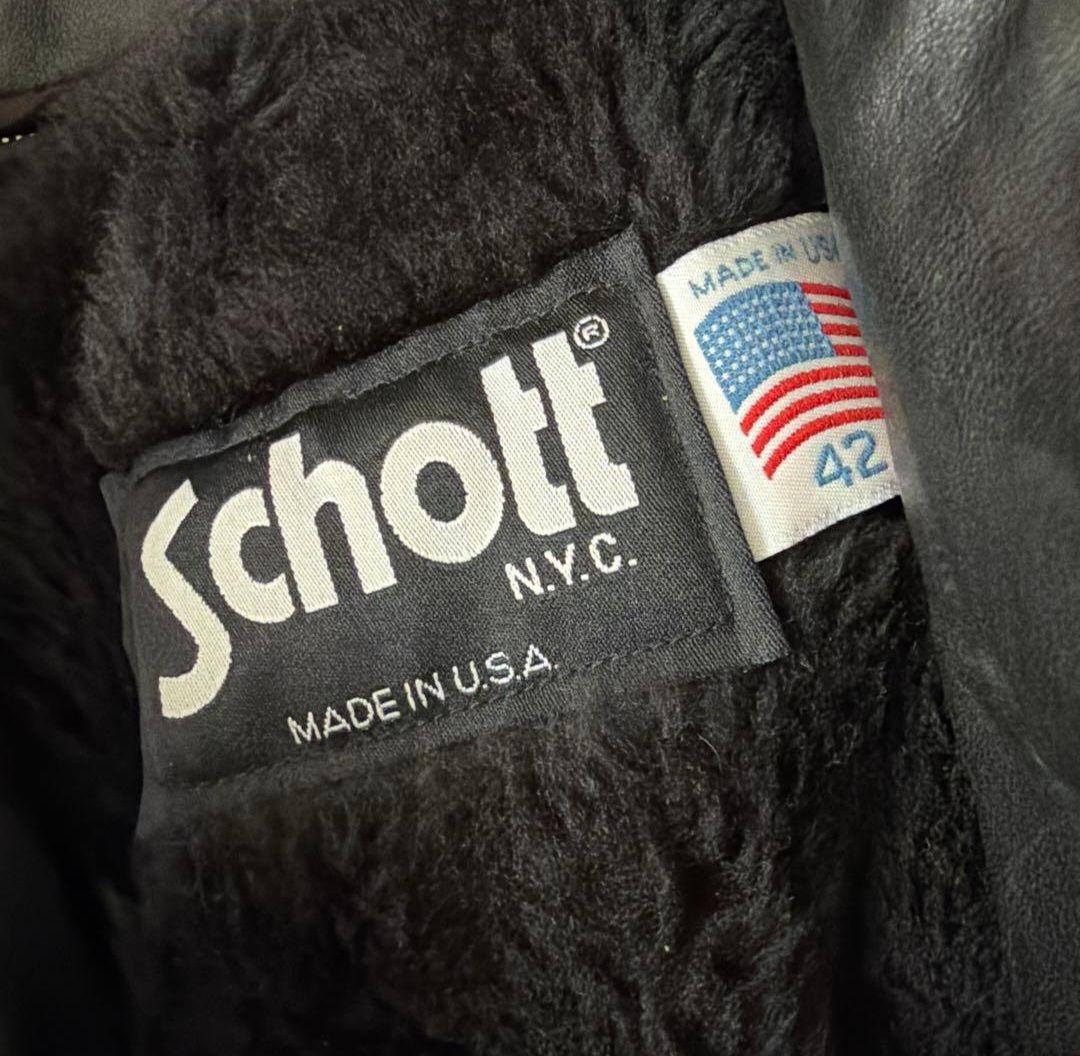 Schott 襟付きライダース 牛革レザー ボアライナー 42 USA製　652