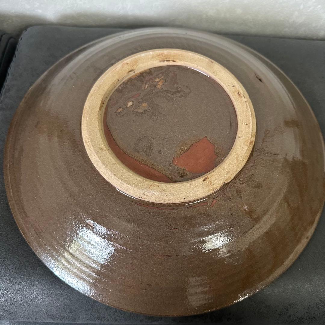 【新品】小石原焼 大皿 飛びかんな 焼き物 工芸品 置物 立ち台 木箱付き