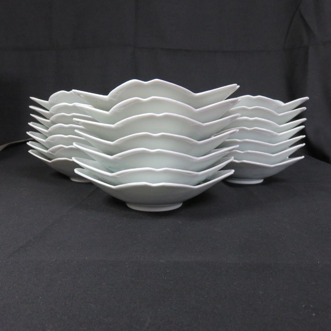 錦桐鳳凰五寸皿 鳳凰皿 輪花型 変形皿 色絵付 古伊万里 明治 共箱 21枚