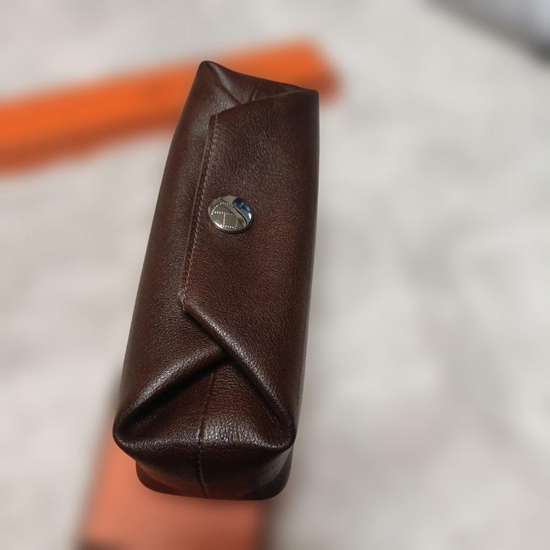 エルメスブラウンレザー 筆箱 ペンケース　メガネケース