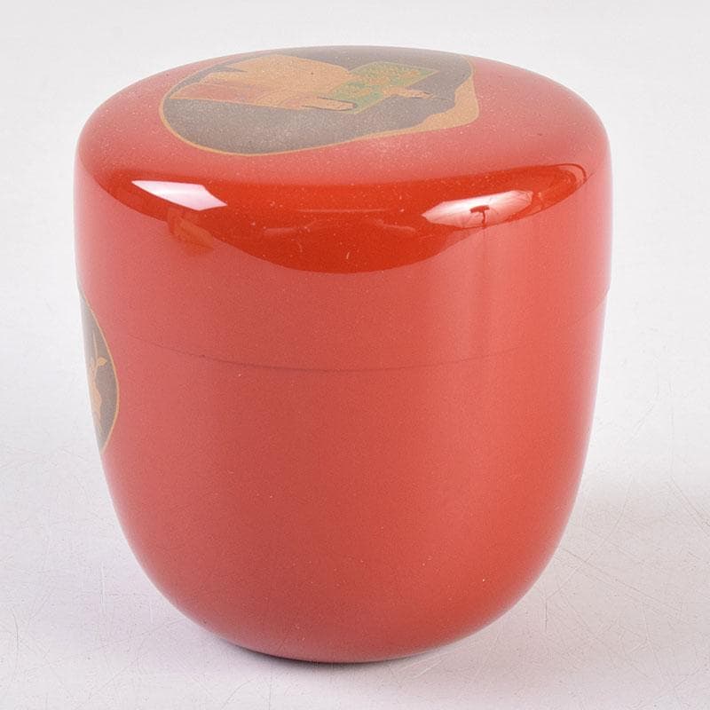 茶道具　竹内幸斎作　朱塗　貝雛蒔絵　中棗　共箱　V　8384