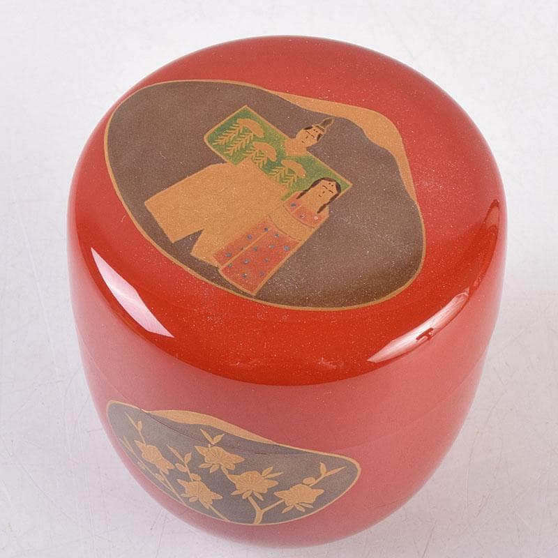 茶道具　竹内幸斎作　朱塗　貝雛蒔絵　中棗　共箱　V　8384