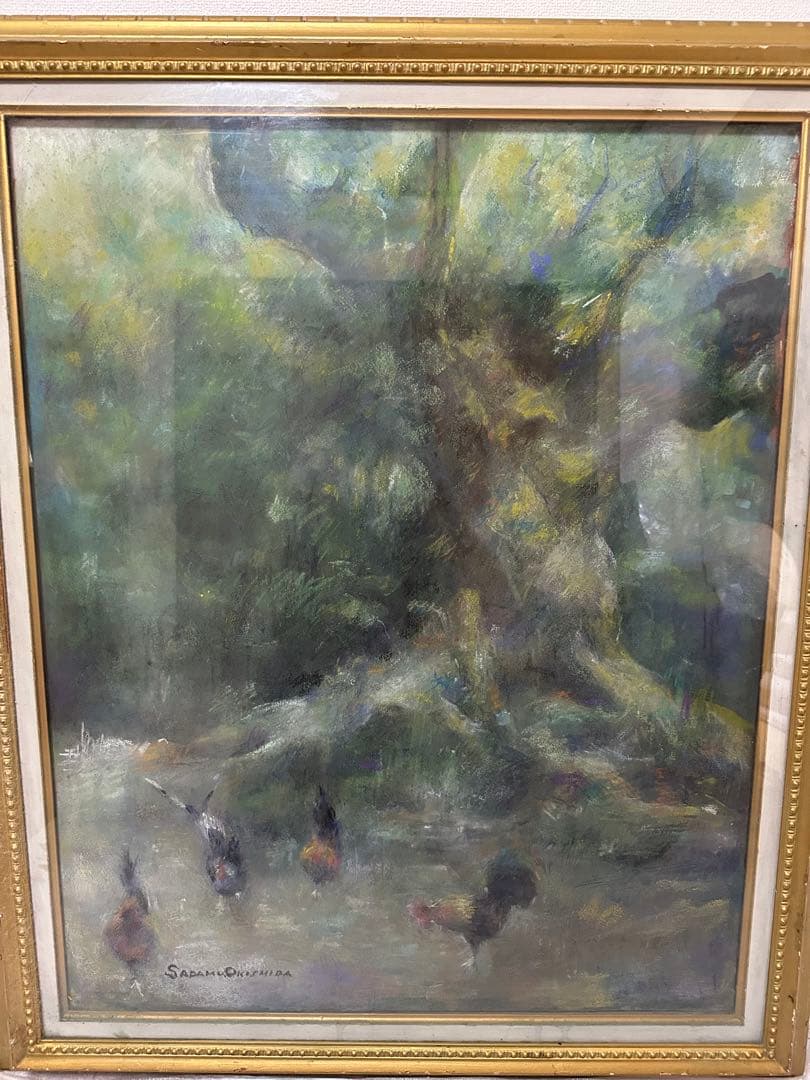 静寂の森 油彩画 額装絵画／サインあり／大型作品