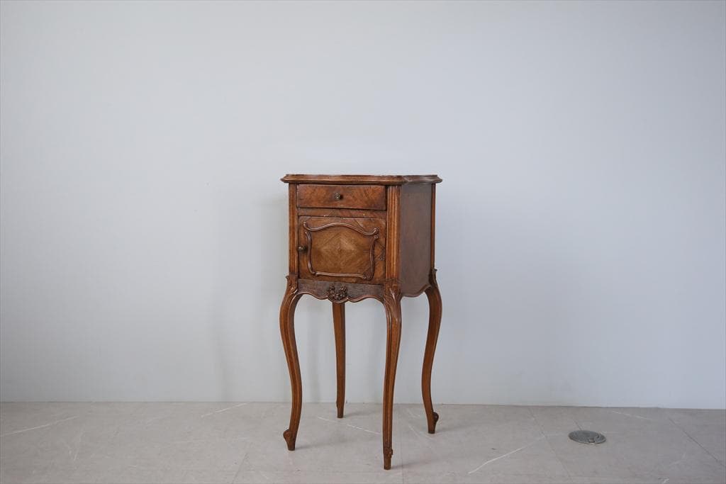 フランスアンティーク木製*大理石キャビネット/ナイトテーブル机(90-35-2)