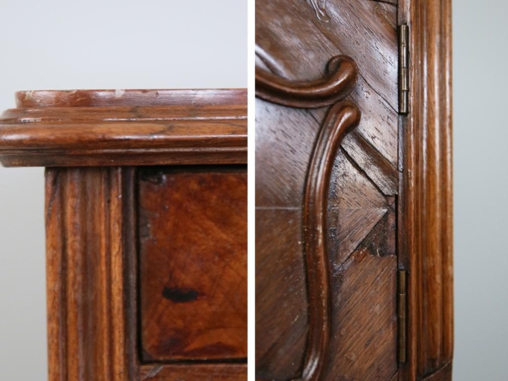 フランスアンティーク木製*大理石キャビネット/ナイトテーブル机(90-35-2)