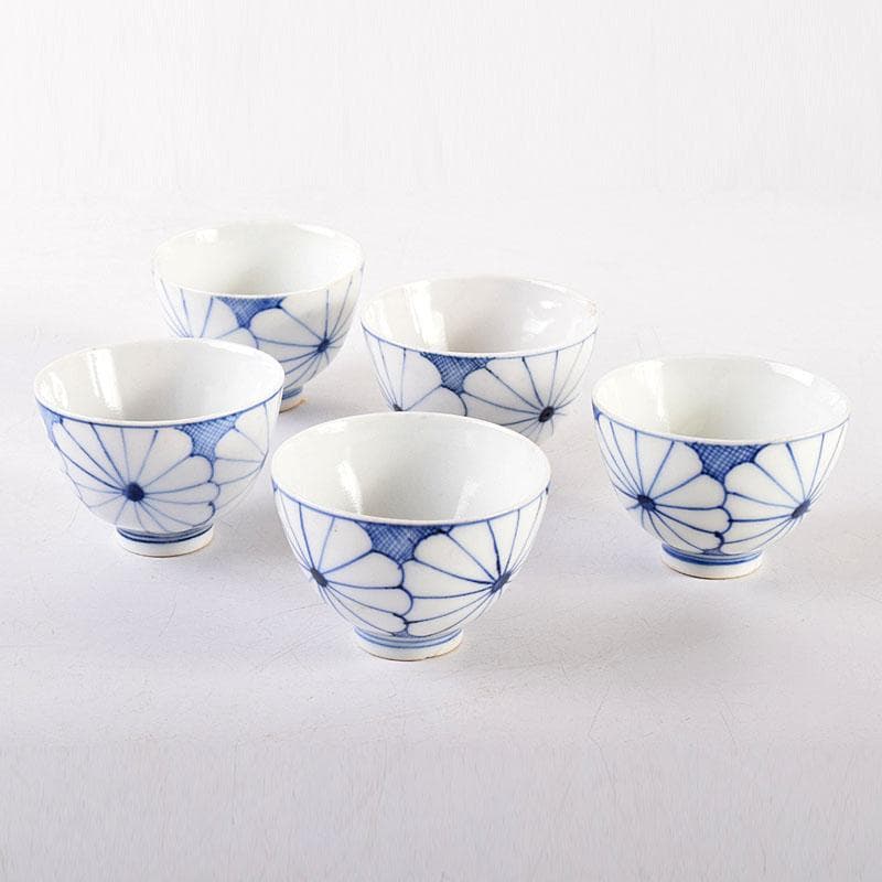 伊万里焼　古伊万里　染付　菊花文　煎茶碗　5客まとめて　C　7960