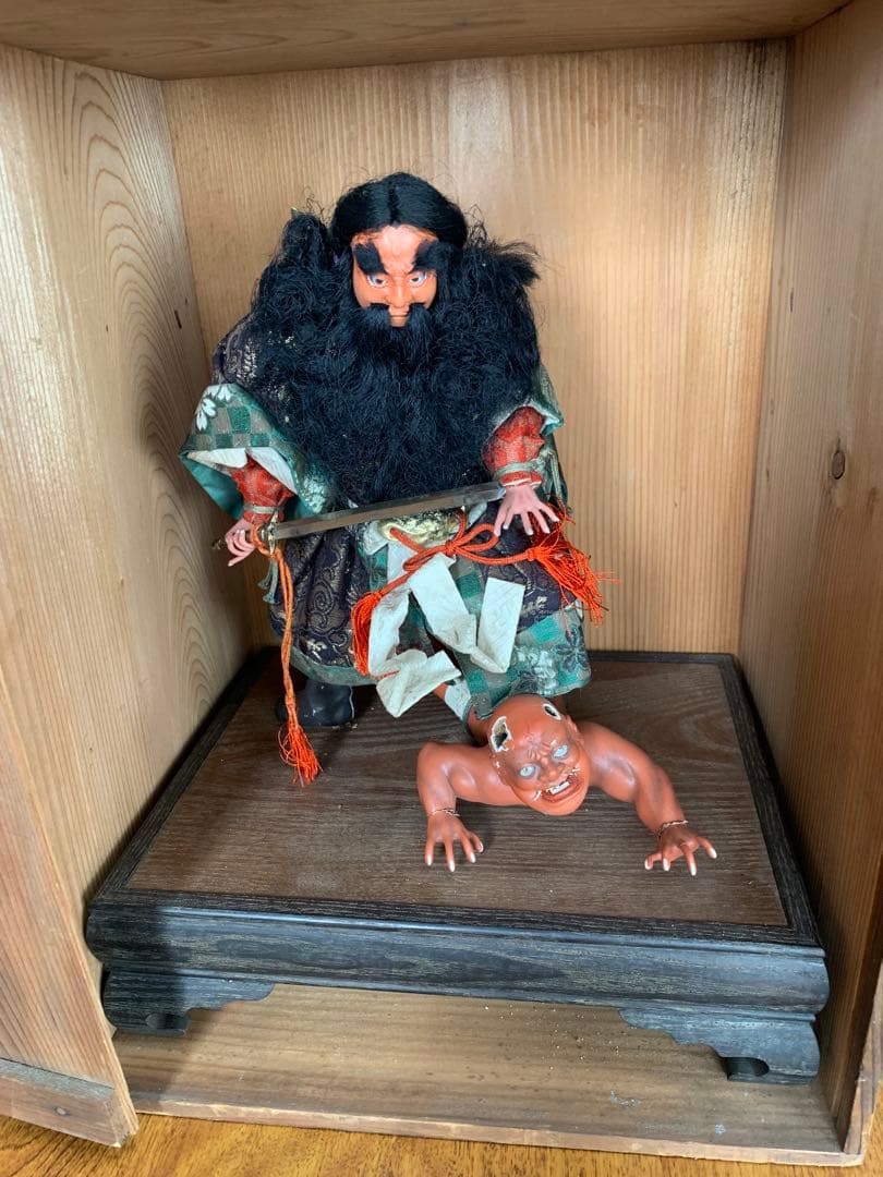 明治中期 精緻 鬼潰鍾馗人形 極上 拾號30cm 貴重なアンティーク　箱入り