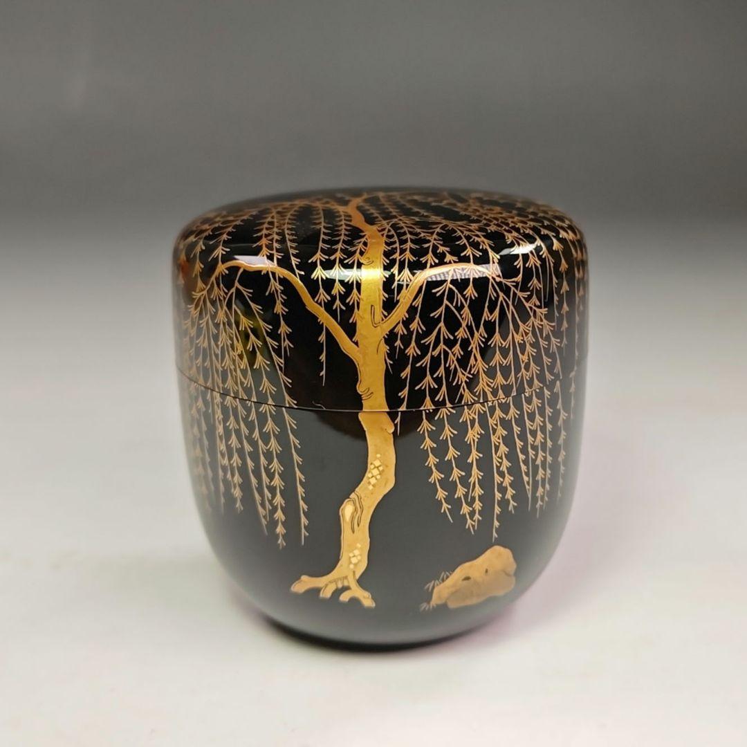 イ597 棗『景斎作』『芽柳　蒔絵　棗　共箱』茶道具