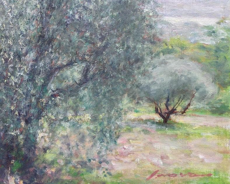 井上　司「オリーブの木と海 」油彩　F8