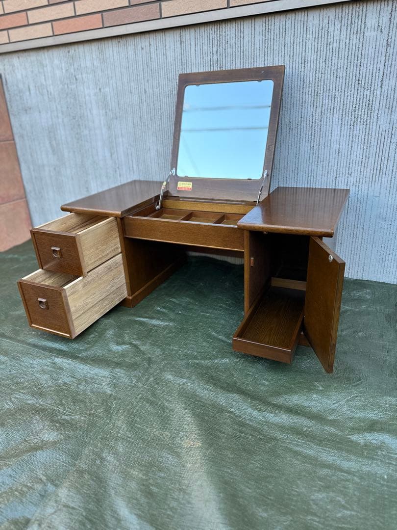 【文机鏡台】木製　国産　和家具　静岡の指物　座机　収納　鏡台◎