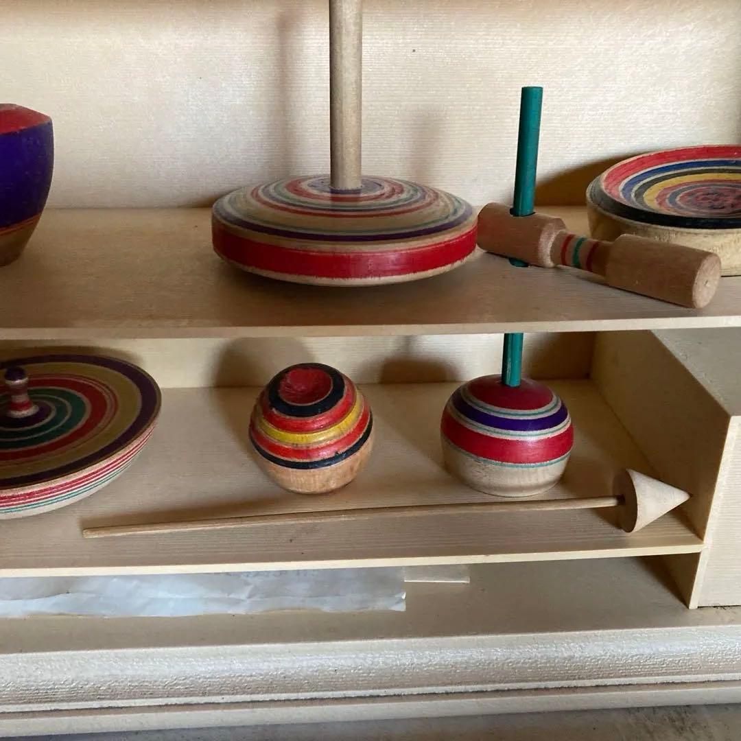 懐かしいサンヨーTV非売品！木製こまセット 収納箱付き