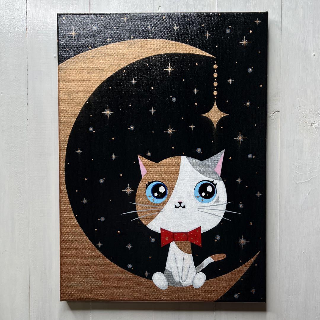 「月夜のおとぎ話」｜絵画 原画 抽象画 動物画 猫の絵 イラスト ドローイング