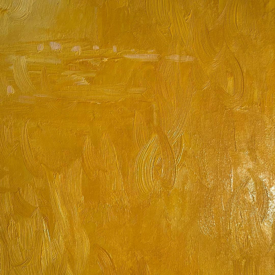 ★秀作★ 手書き油絵 クロード・モネ 睡蓮の池 黄金色 額付 絵画 油彩画