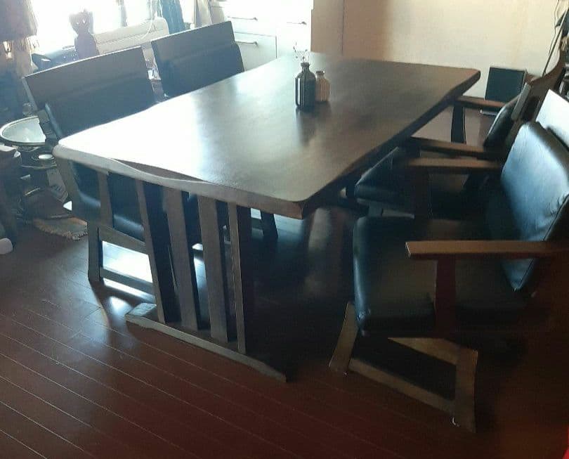 ダイニングテーブルセット　和モダン　4人掛け5点セット　肘付き回転椅子