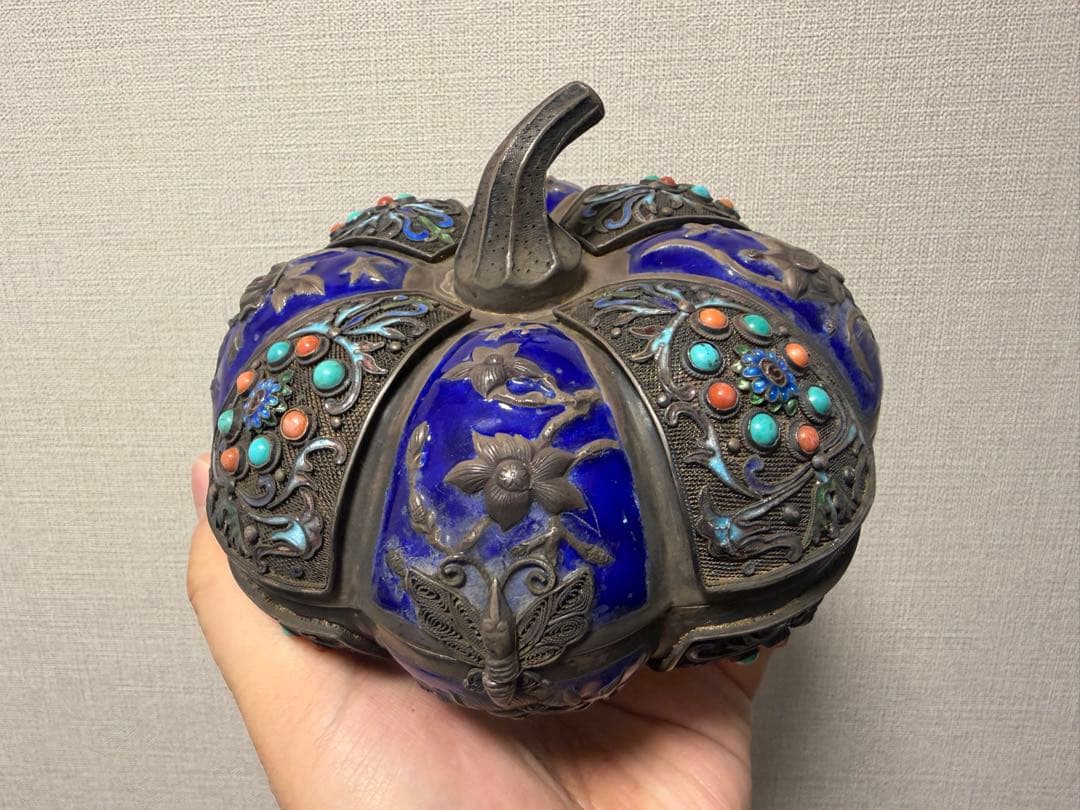 七宝焼 Sliver925 銀製 珊瑚 茶道具 置物 中国美術 465.5g