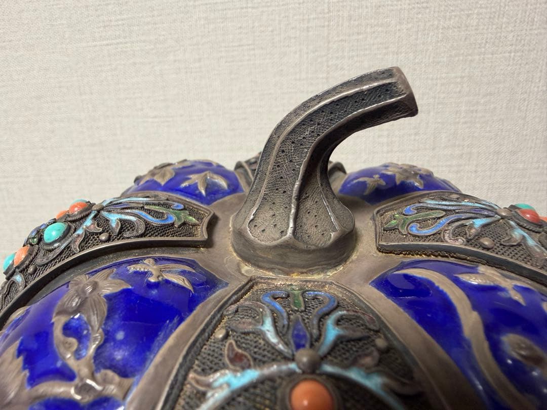 七宝焼 Sliver925 銀製 珊瑚 茶道具 置物 中国美術 465.5g