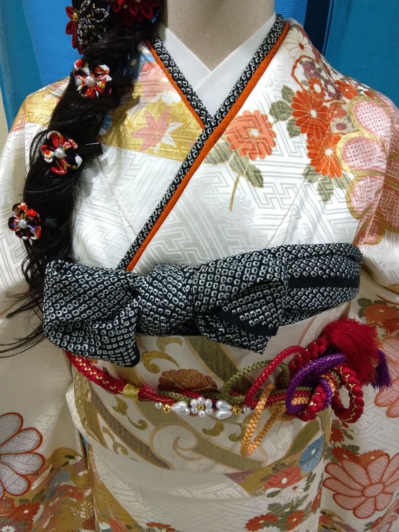 振袖フルセット、三越振袖成人式、重ね衿帯揚げ帯締め、西陣袋帯、襦袢、ガード加工