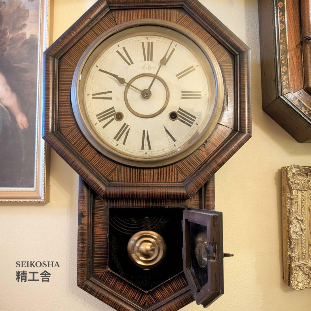 古時計　アンティーク掛時計　振り子時計　掛時計　ゼンマイ時計　精工舎