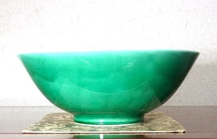 京焼・清水焼　大丸北峰（二代）作　金線碧　盂　共箱　無傷　保証。