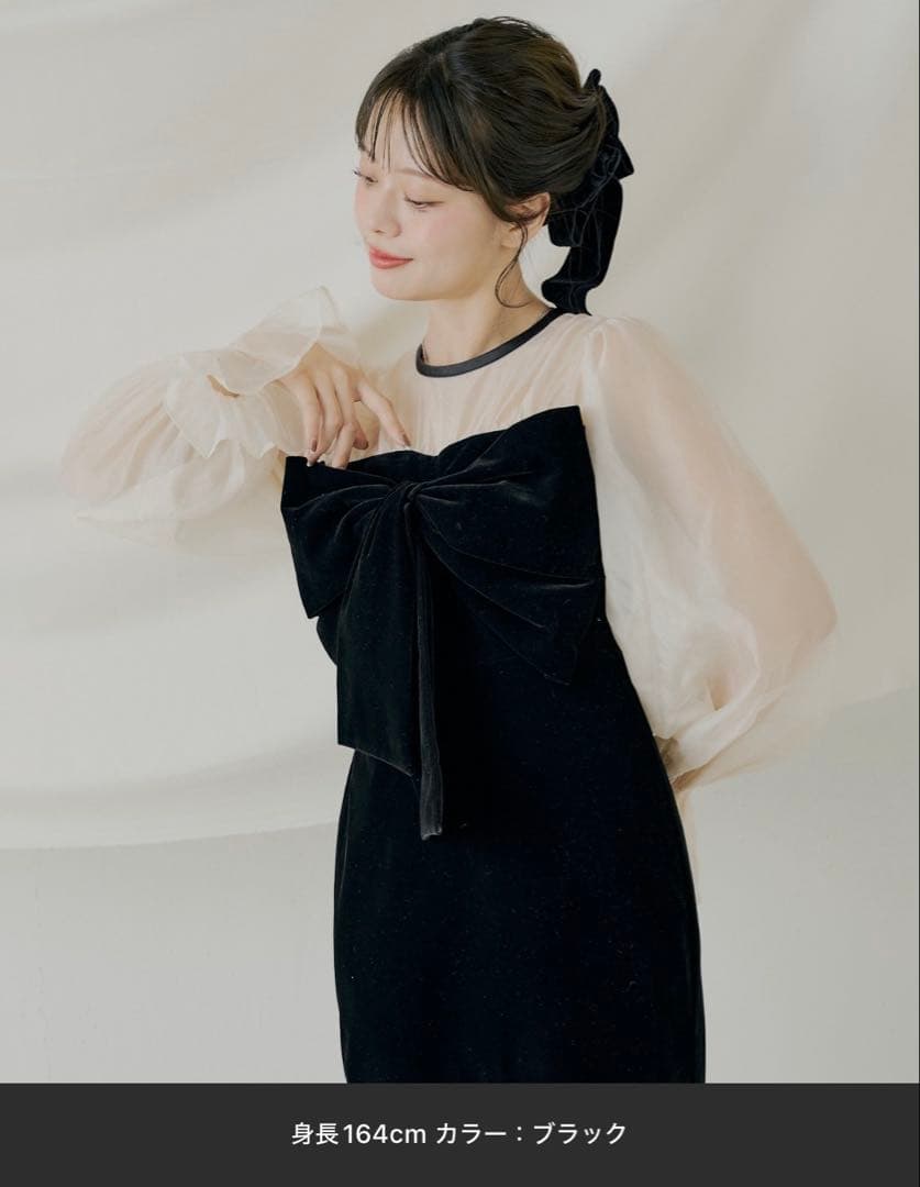 【SALON by Chico】配色シアーリボンベロアワンピース/オケージョン