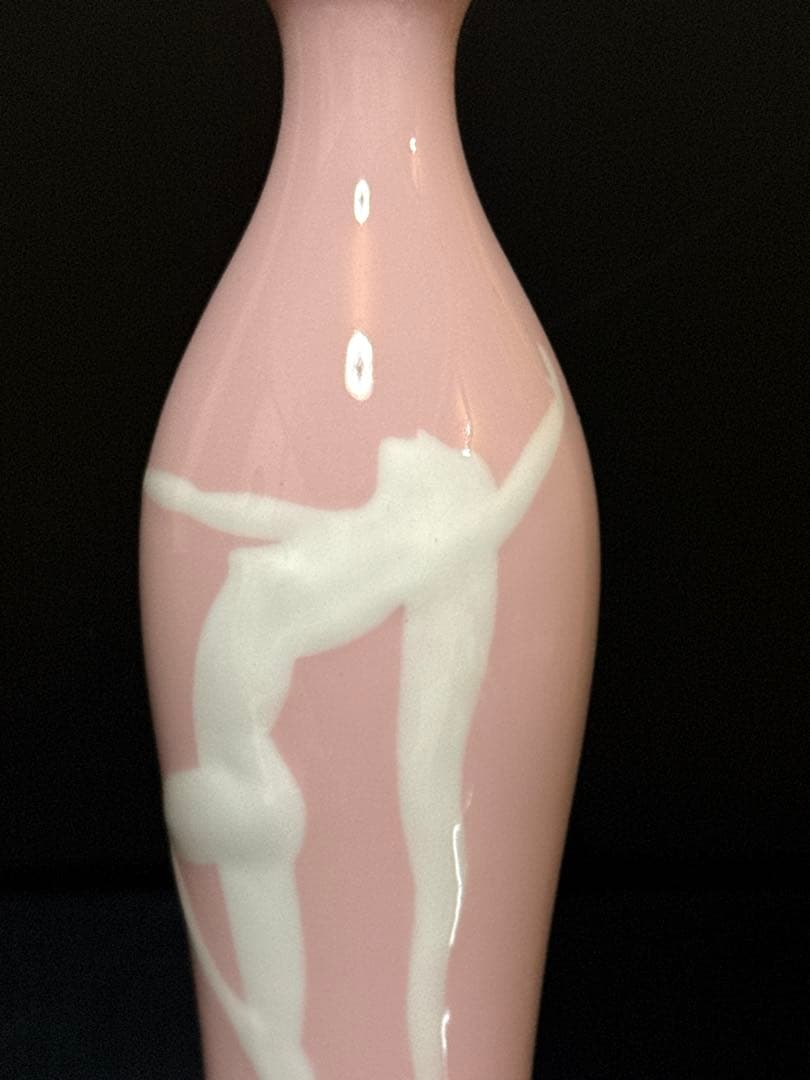 希少 オールドノリタケ Noritake 丸木印 ピンク色 盛上 踊る裸女 花瓶
