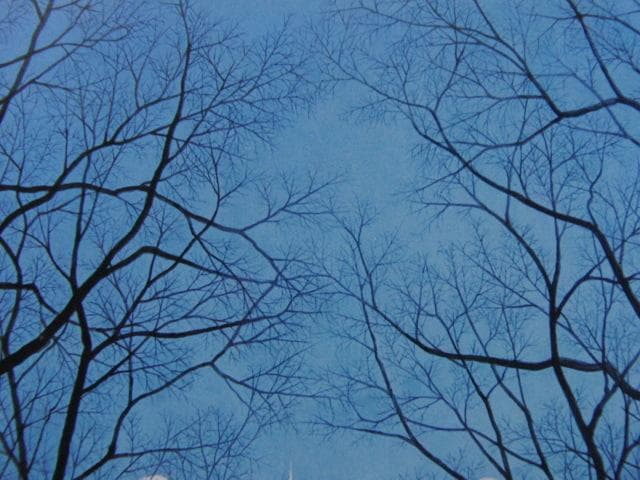 中町進、【古城への並木】、希少な額装用画集画、新品高級額 額装付