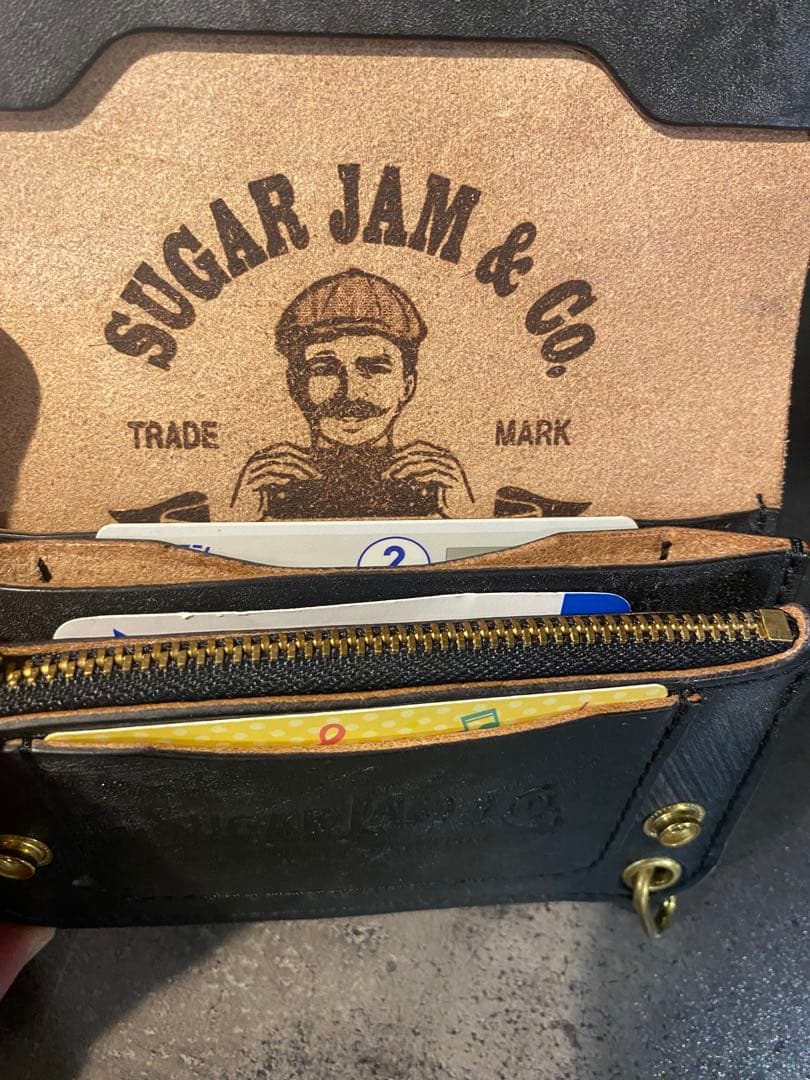 SUGAR JAM & CO. 黒い財布　栃木レザー　2回使用　チェーン付　美品