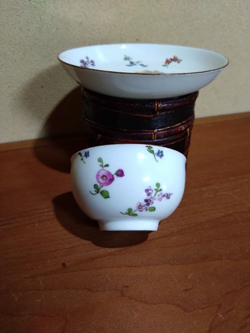 18世紀 オールドマイセン 色絵 花紋 カップ＆ソーサー 音色抜群