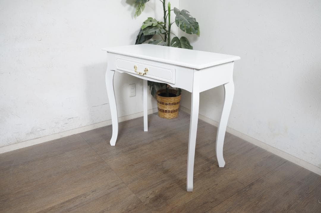 まりぃ　　猫脚デスク　引き出し　金取っ手　ホワイト