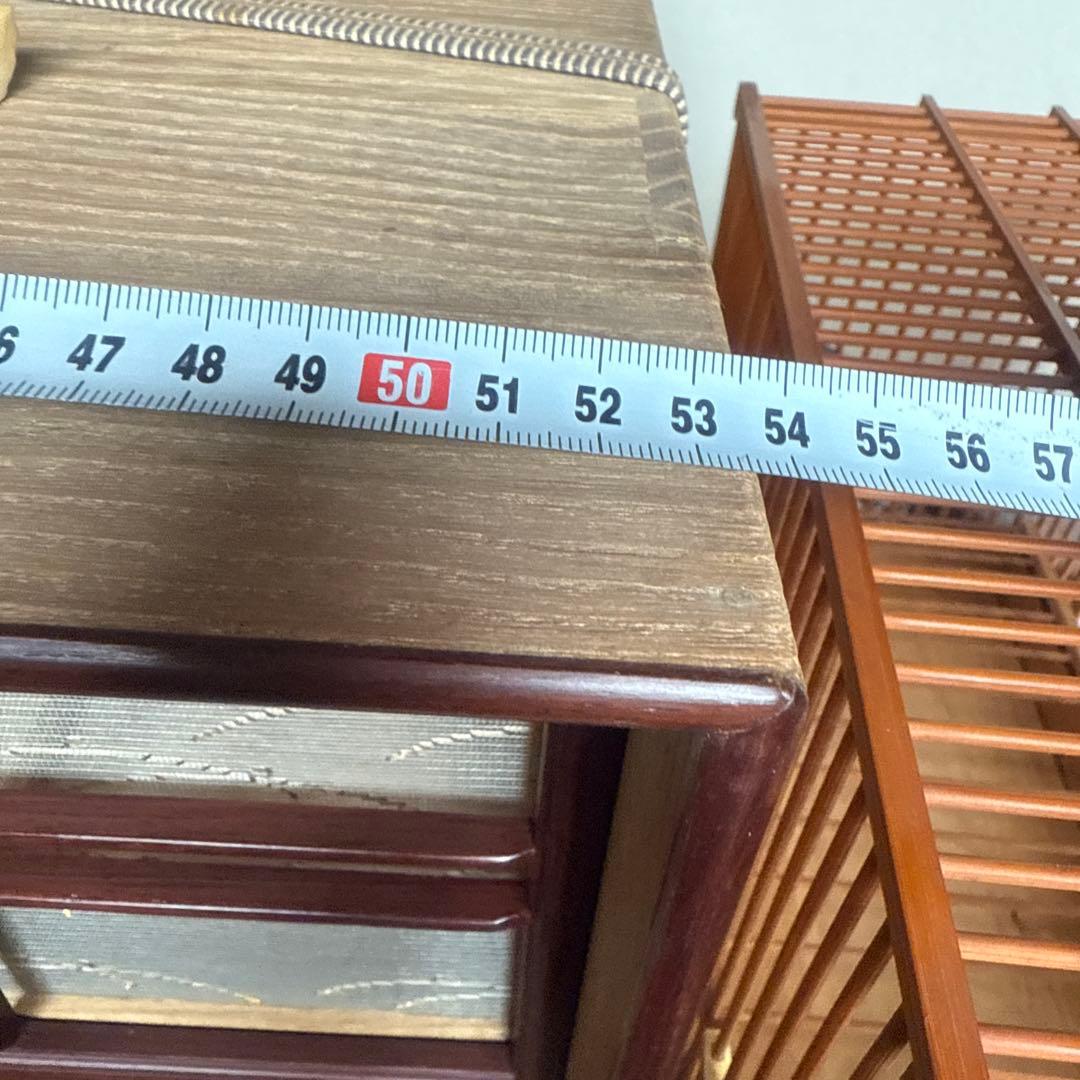 目白籠名人籠田村特注寝籠縁紫檀網戸本金糸カンザシ前止餌掛極上牙　名鳥札鹿角未使用