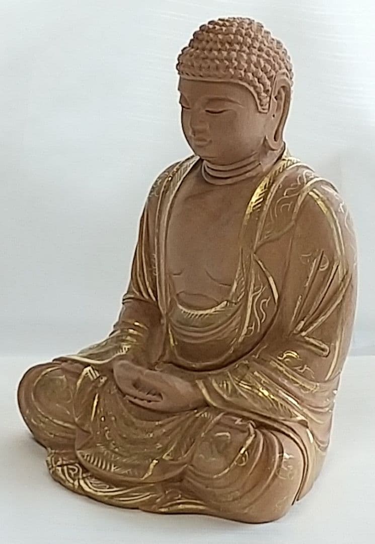 釈迦如来坐像 2.5寸 #327 像のみ 金彩有 お釈迦さま ◆白檀 木彫 仏像