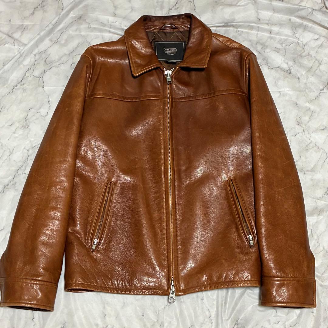 COACH 本革 リアルレザー 茶 ブラウン ライダース フライトジャケット