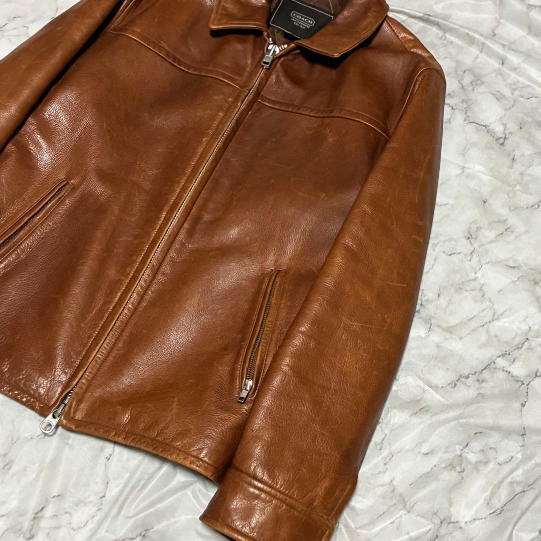 COACH 本革 リアルレザー 茶 ブラウン ライダース フライトジャケット