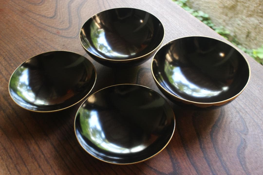 時代逸品！時代金縁黒漆に極上日の出鶴蒔絵の映えるお椀2点（検輪島塗蒔絵椀雑煮椀