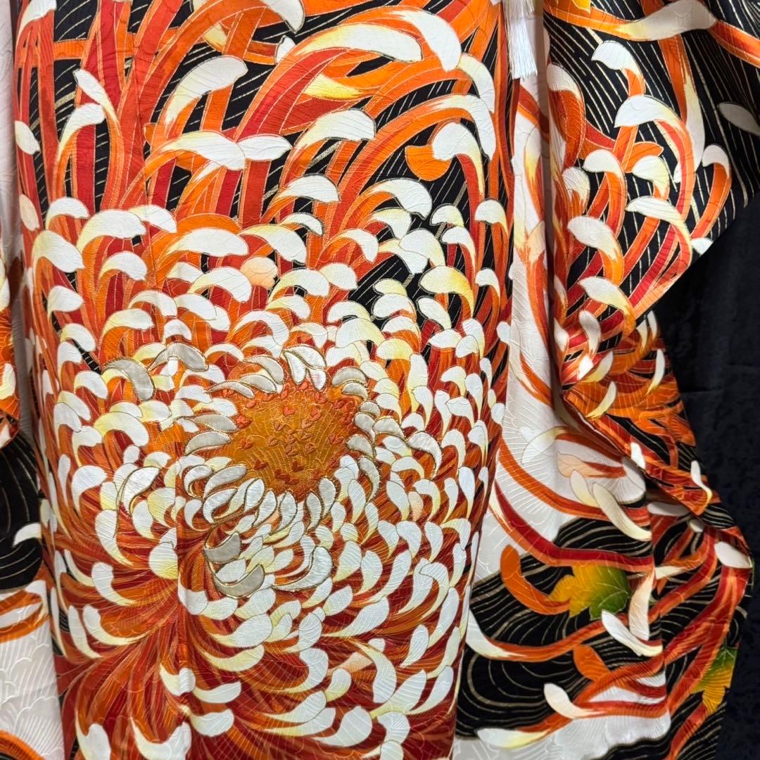 乱菊　大柄　地紋　金駒刺繍　金彩　フルセット　振袖　振り袖