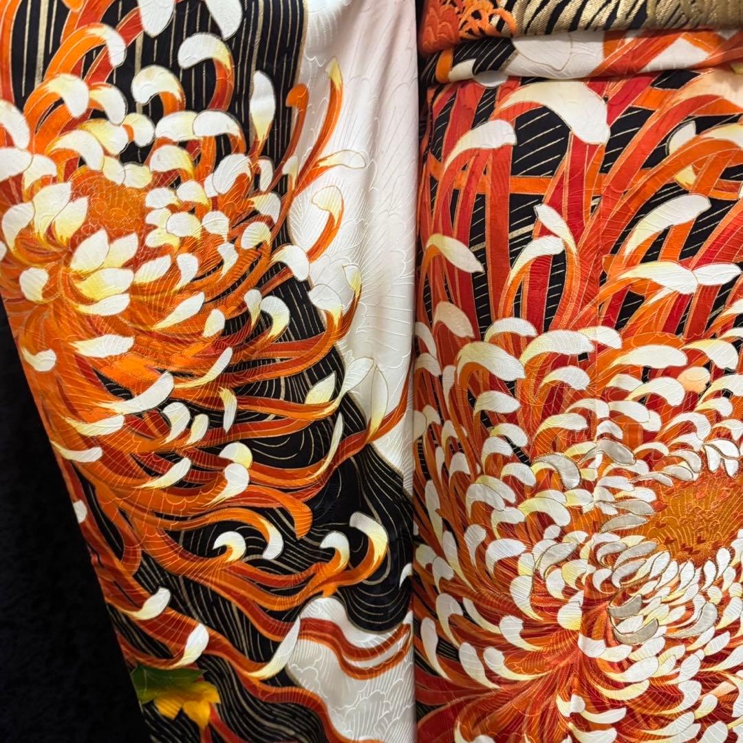 乱菊　大柄　地紋　金駒刺繍　金彩　フルセット　振袖　振り袖