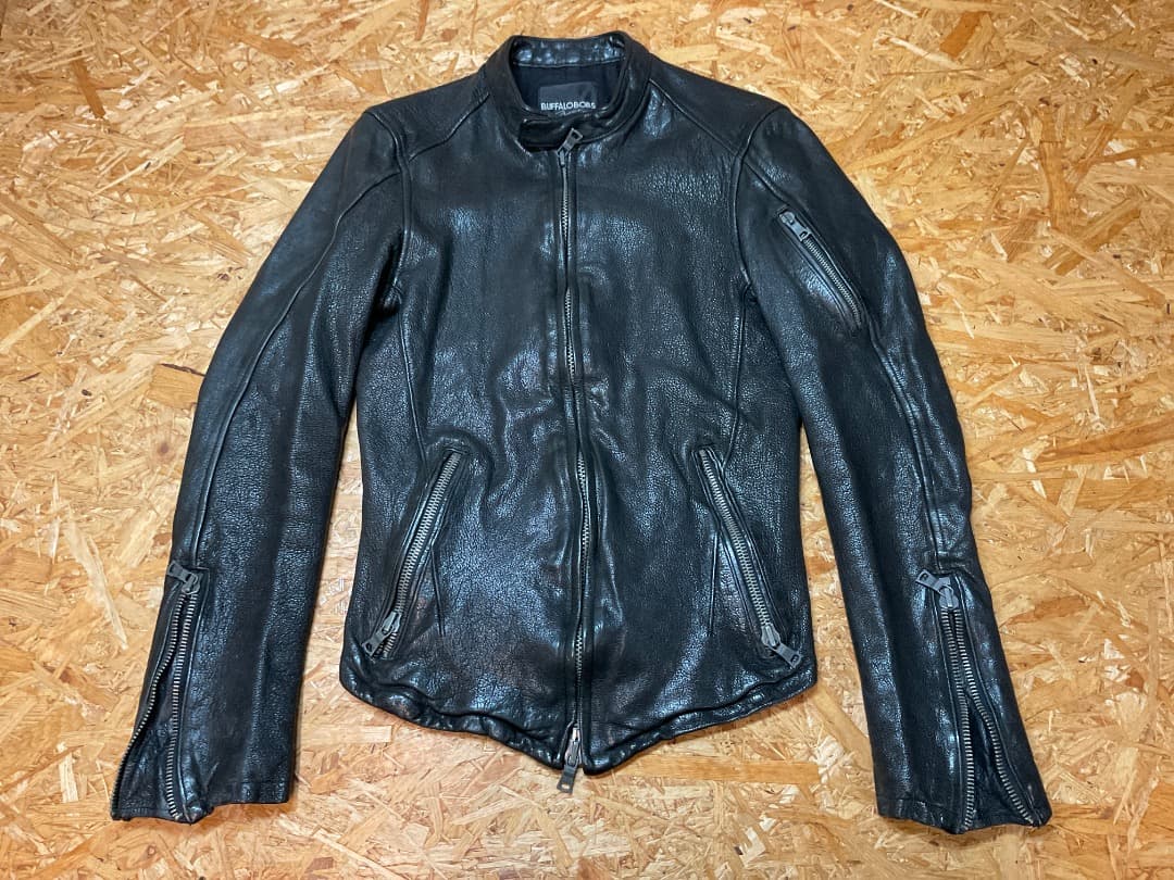 バッファローボブズ ラムレザー シングルライダースジャケット シワ加工 Y2K