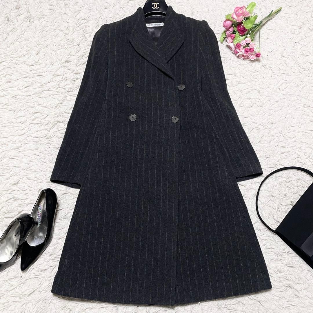【美品】エンポリオアルマーニ カシミヤ混 チェスターコート グレー Lサイズ