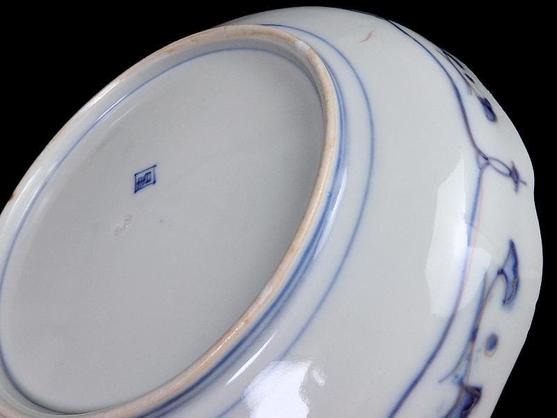 古伊万里　金襴手　陽刻　窓絵　花の図　８寸皿　E109AS-fbfq