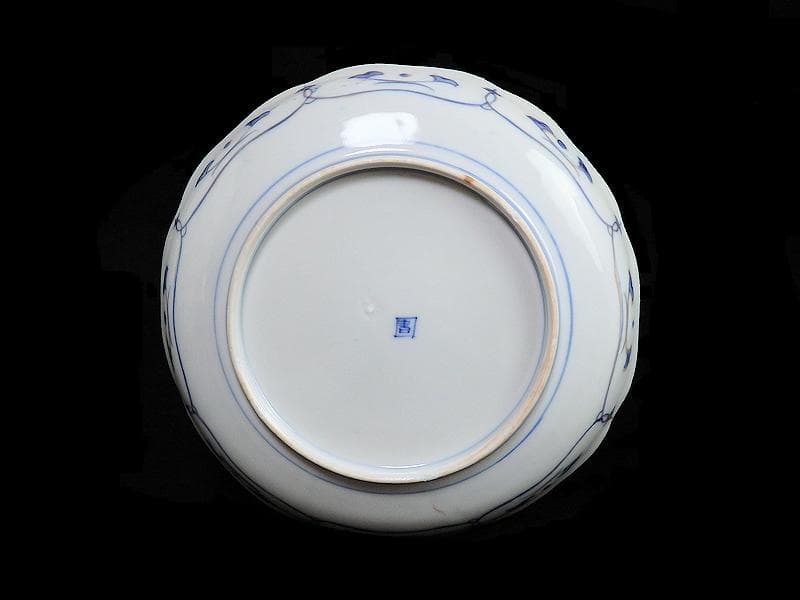 古伊万里　金襴手　陽刻　窓絵　花の図　８寸皿　E109AS-fbfq